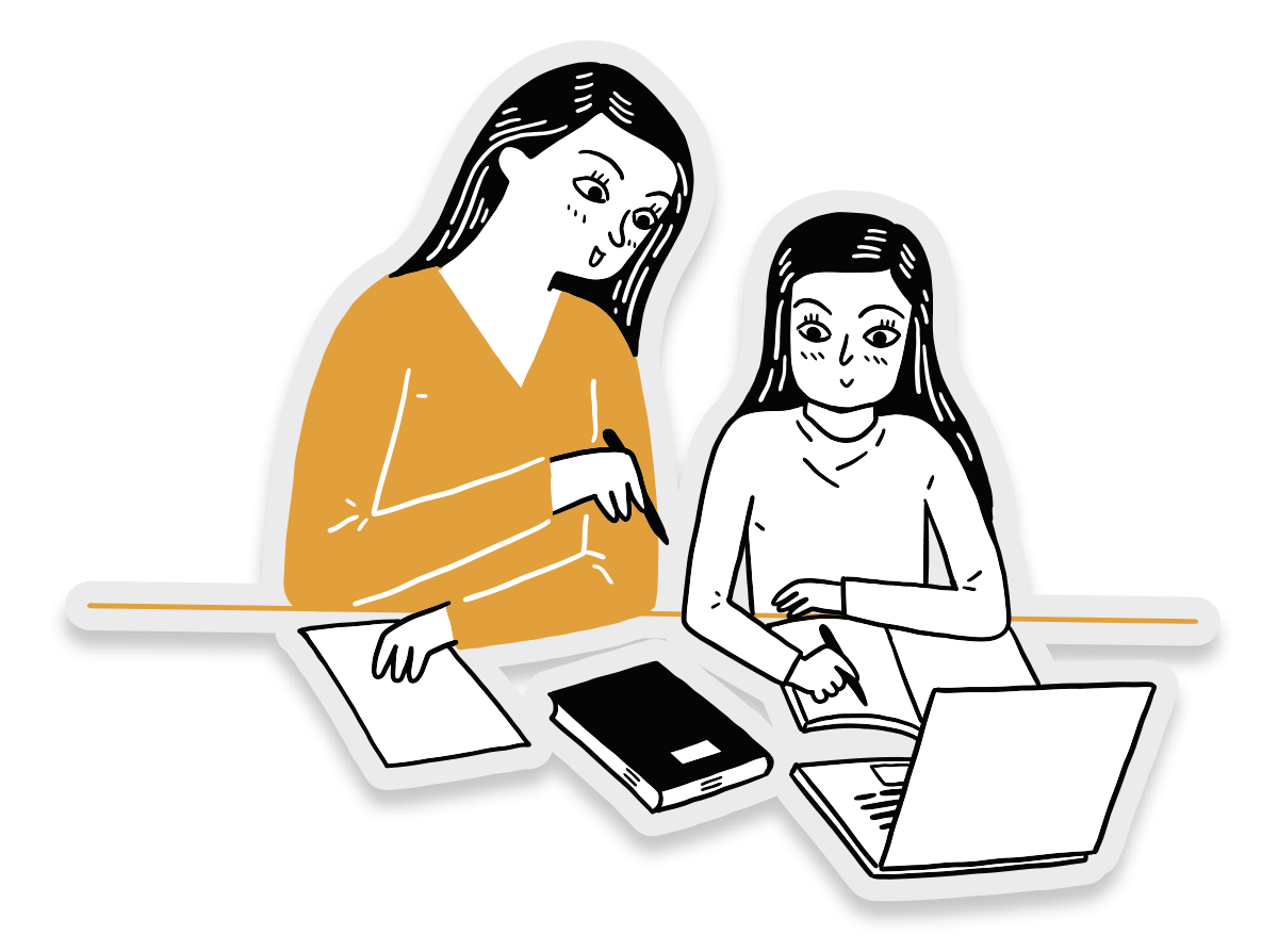 Docente acompañando a una alumna